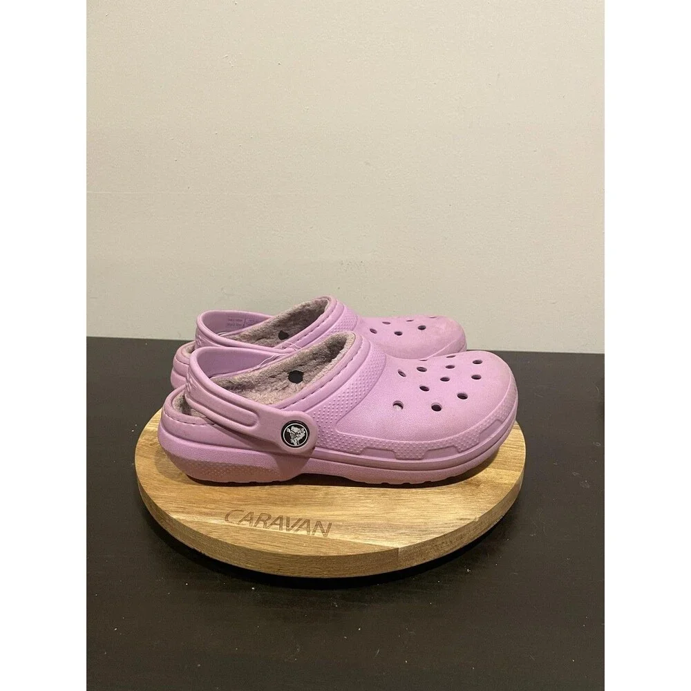 Crocs Classic Lined Clog Girls 2 Purple Faux Fur Warm Slip On Casual Winter